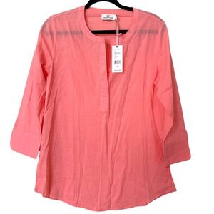 Vineyard Vines Womens XS Cotton Slub Tunic Coral Relaxed Fit 3/4 Sleeve NEW